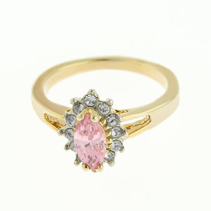 Vintage 1980s Pink Tourmaline Austrian Crystal 18kt Yellow Gold Electroplated Ring Made in USA jewelry image 1