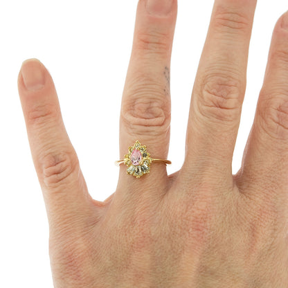Vintage 1990s Pink Tourmaline CZ & Austrian Crystal 18k Gold Electroplated Cocktail Ring jewelry image 1