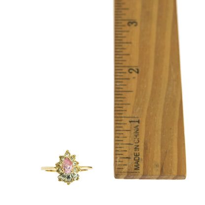 Vintage 1990s Pink Tourmaline CZ & Austrian Crystal 18k Gold Electroplated Cocktail Ring jewelry image 1