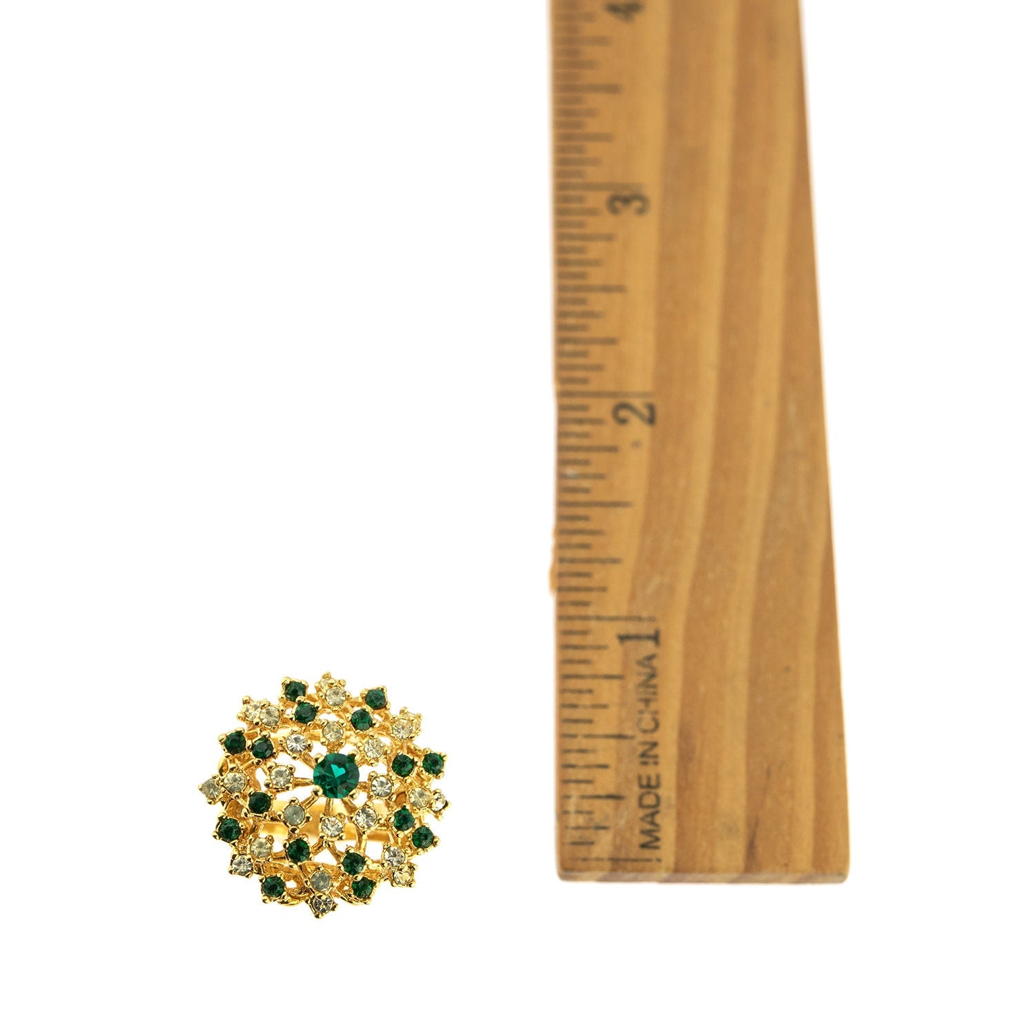 Vintage Dome Cocktail Ring with Emerald Green and Clear Crystals - 18k Gold Electroplated jewelry image 1