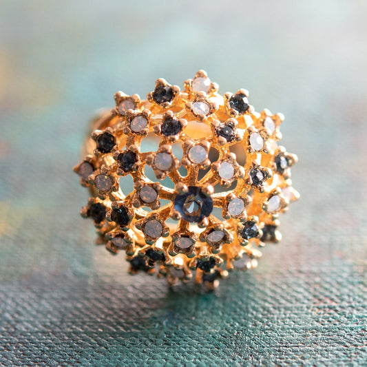 Vintage Dome Cocktail Ring with Pinfire Opals and Sapphire Crystals - 18k Gold Electroplated jewelry image 1