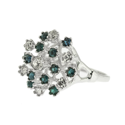 Vintage Crystal and Sapphire Austrian Crystal Pinfire Opal Cocktail Ring - 18k White Gold Electroplate - Made in USA jewelry image 1