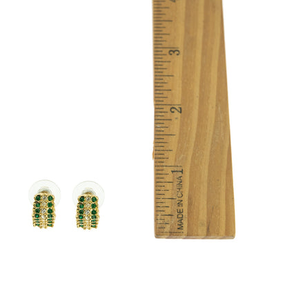 Vintage Emerald and Clear Austrian Crystal Post Earrings - 18k Yellow Gold Electroplated jewelry image 1