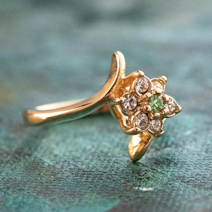 Vintage 1970s Peridot and Clear Austrian Crystal Cluster Ring - 18k Gold Electroplated jewelry image 1