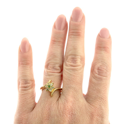 Vintage 1970s Peridot and Clear Austrian Crystal Cluster Ring - 18k Gold Electroplated jewelry image 1