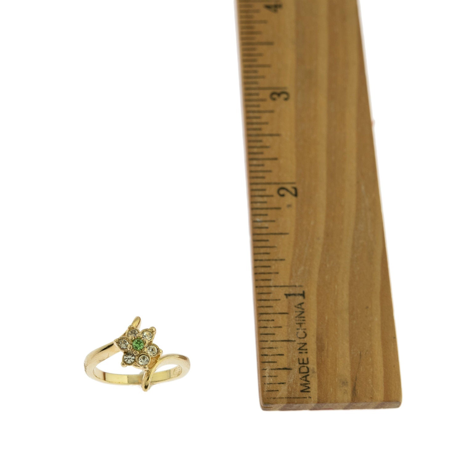 Vintage 1970s Peridot and Clear Austrian Crystal Cluster Ring - 18k Gold Electroplated jewelry image 1