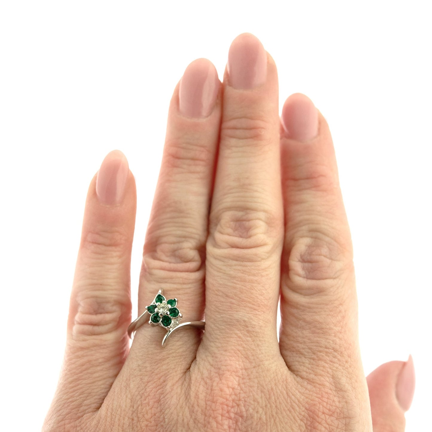 Abbi Vintage Emerald and Clear Austrian Crystal Flower Ring - 18k HGE jewelry image 1