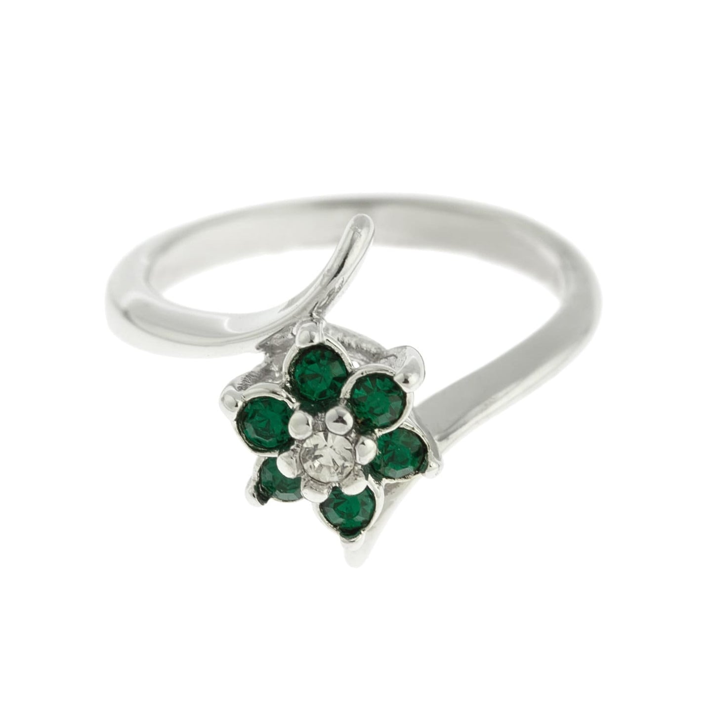 Abbi Vintage Emerald and Clear Austrian Crystal Flower Ring - 18k HGE jewelry image 1
