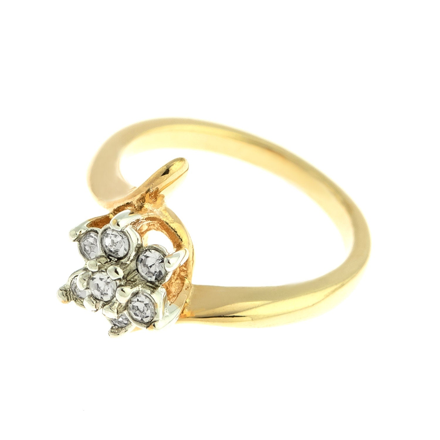 Vintage 1970s Clear Austrian Crystal Cluster Ring - 18k Yellow Gold Electroplated - Made in USA jewelry image 1