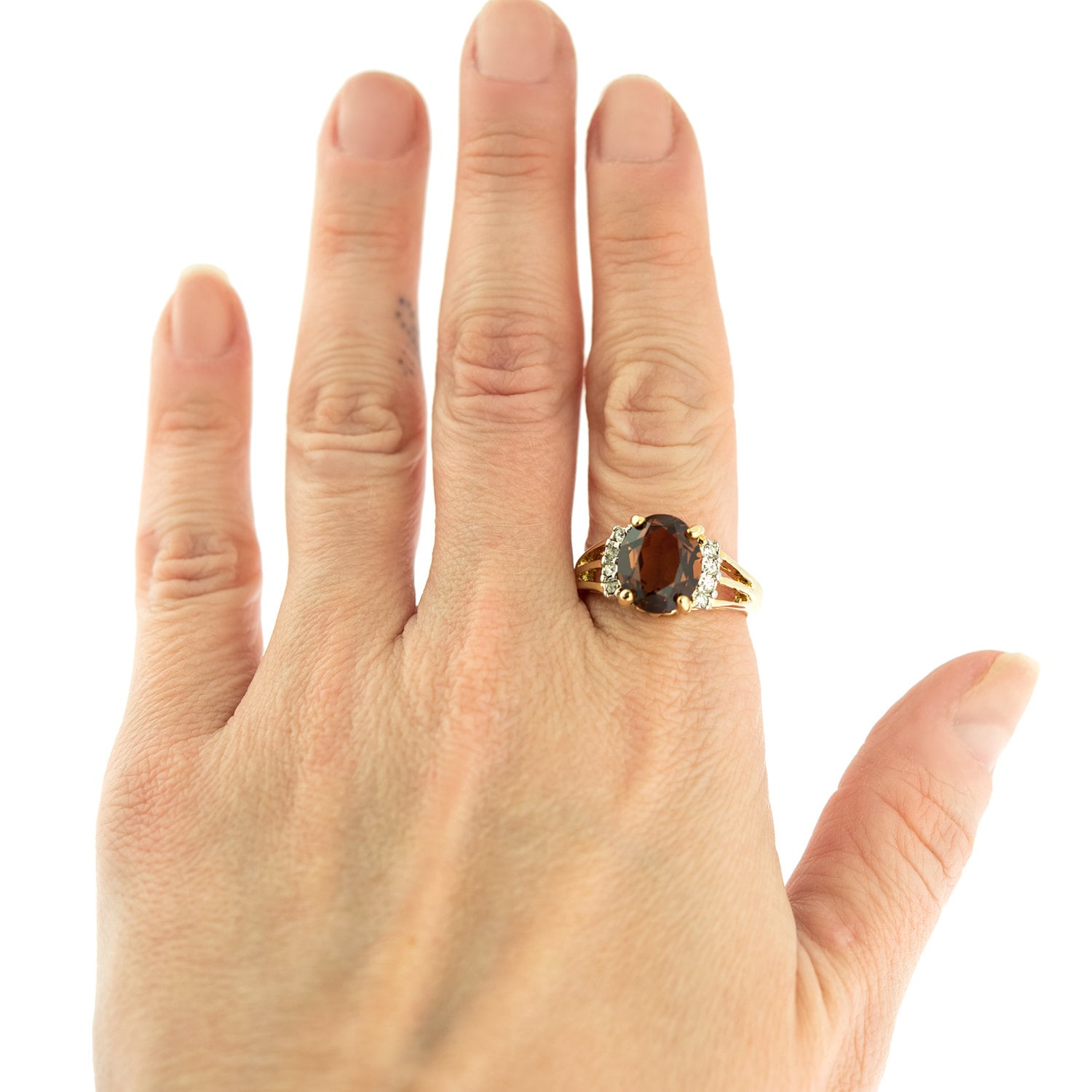 Vintage 1980s Smokey Topaz & Clear Austrian Crystal Ring - 18k Gold Electroplated - Made in USA jewelry image 1