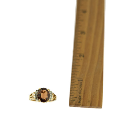Vintage 1980s Smokey Topaz & Clear Austrian Crystal Ring - 18k Gold Electroplated - Made in USA jewelry image 1