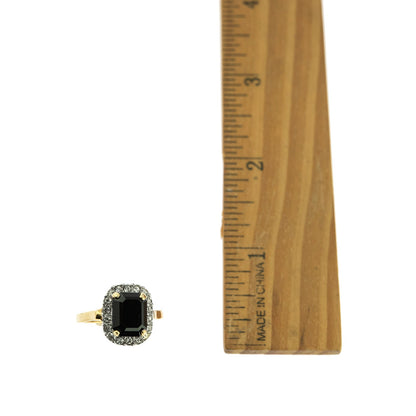 Vintage Black and Clear Austrian Crystal 18k Yellow Gold Electroplated Halo Ring - Made in USA jewelry image 1