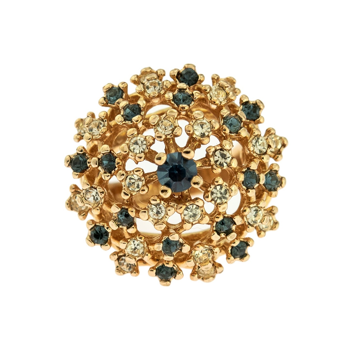 Vintage Sapphire and Clear Austrian Crystal Burst Ring - 18k Yellow Gold Electroplated - Made in USA jewelry image 1