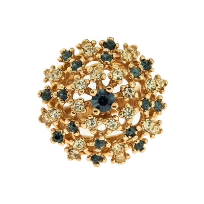 Vintage Sapphire and Clear Austrian Crystal Burst Ring - 18k Yellow Gold Electroplated - Made in USA jewelry image 1