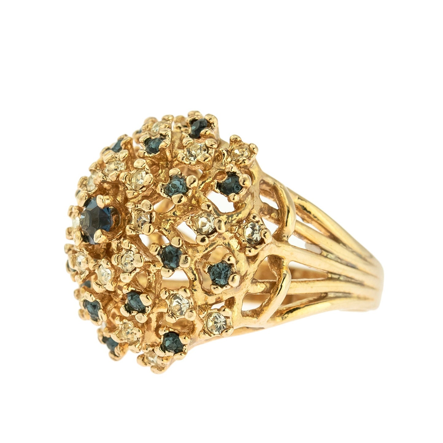 Vintage Sapphire and Clear Austrian Crystal Burst Ring - 18k Yellow Gold Electroplated - Made in USA jewelry image 1