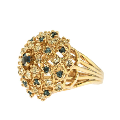 Vintage Sapphire and Clear Austrian Crystal Burst Ring - 18k Yellow Gold Electroplated - Made in USA jewelry image 1