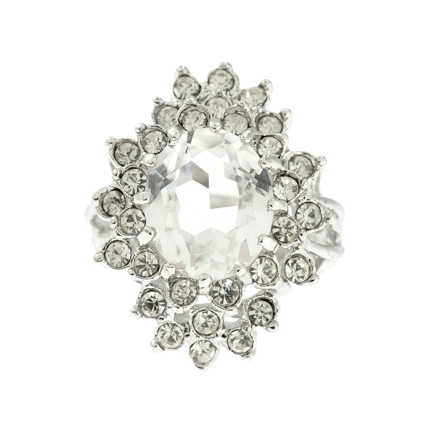 Vintage Clear Austrian Crystal 18k White Gold Electroplated Cocktail Ring - Made in USA jewelry image 1