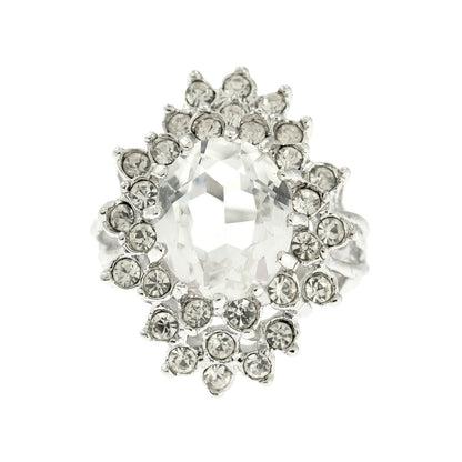 Vintage Clear Austrian Crystal 18k White Gold Electroplated Cocktail Ring - Made in USA jewelry image 1