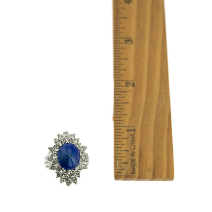 Vintage Blue Star Sapphire 18k White Gold Electroplated Cocktail Ring - Made in USA jewelry image 1