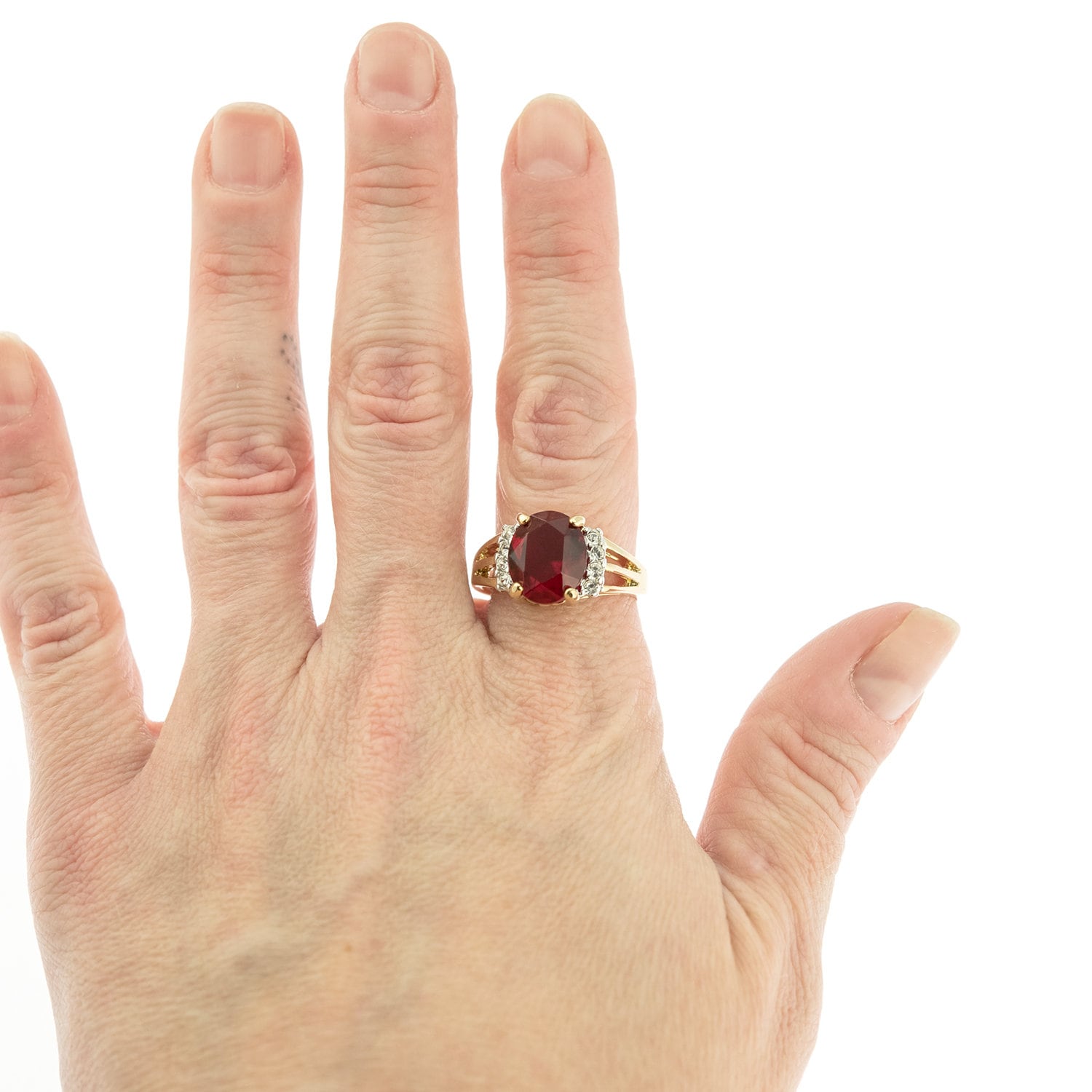 Vintage 1980s Ruby Cubic Zirconia Ring with Clear Austrian Crystals - 18k Yellow Gold Electroplated jewelry image 1