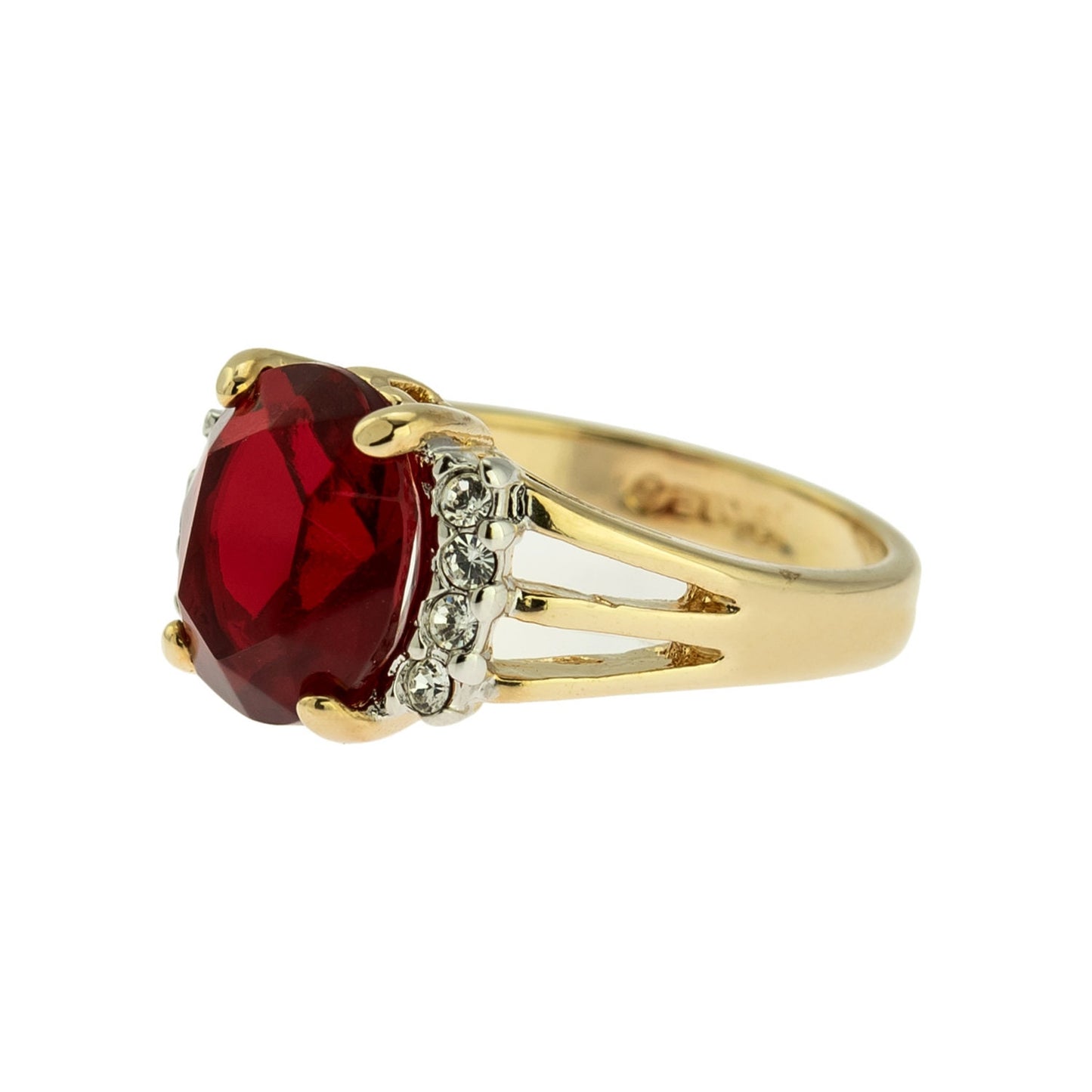 Vintage 1980s Ruby Cubic Zirconia Ring with Clear Austrian Crystals - 18k Yellow Gold Electroplated jewelry image 1