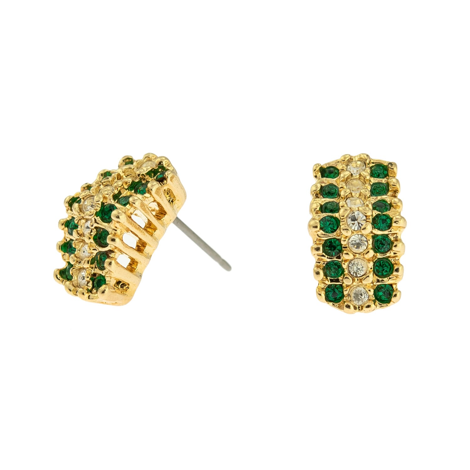 Vintage Emerald and Clear Austrian Crystal Post Earrings - 18k Yellow Gold Electroplated jewelry image 1
