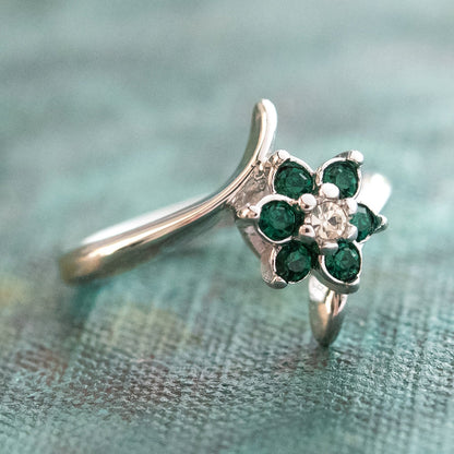 Abbi Vintage Emerald and Clear Austrian Crystal Flower Ring - 18k HGE jewelry image 1