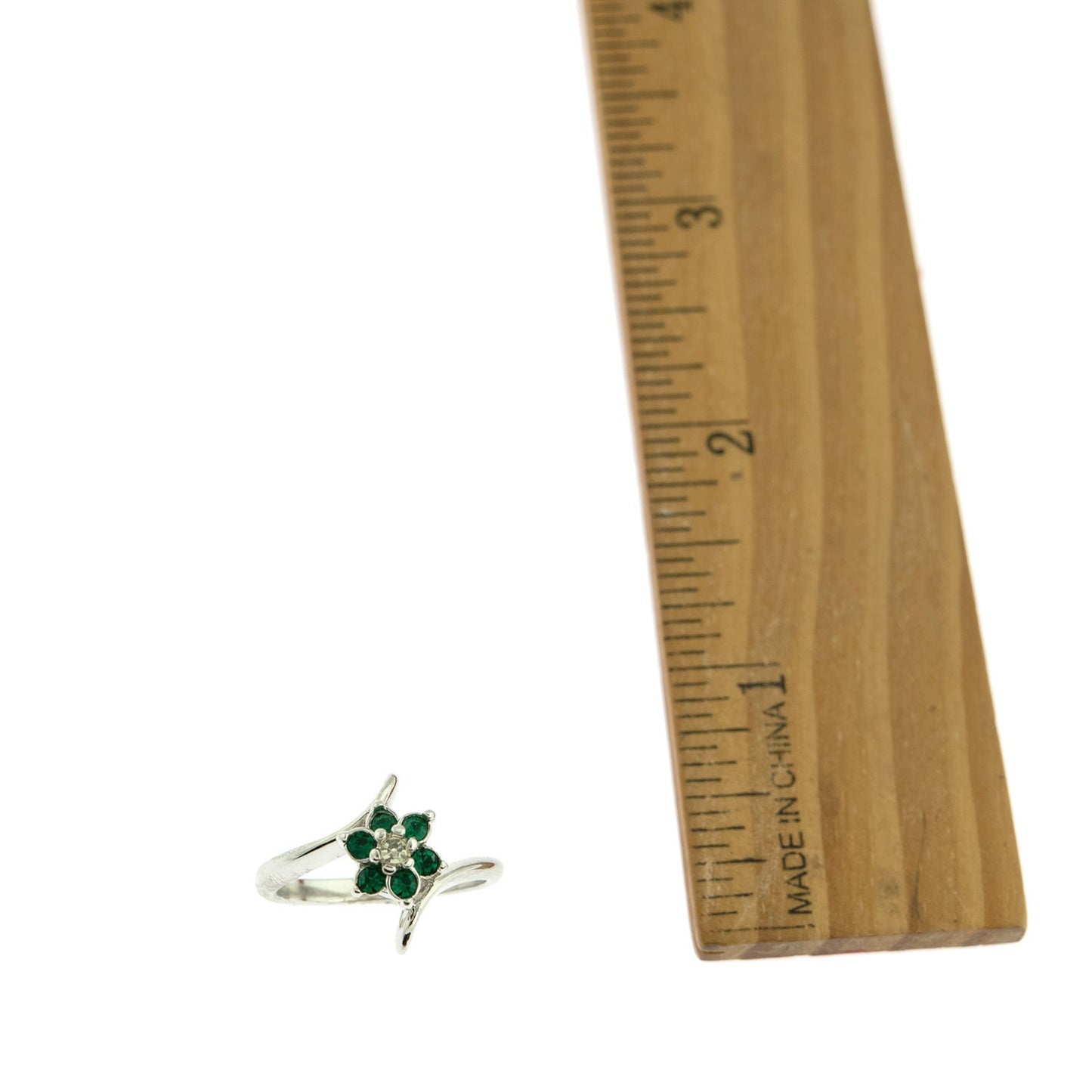 Abbi Vintage Emerald and Clear Austrian Crystal Flower Ring - 18k HGE jewelry image 1