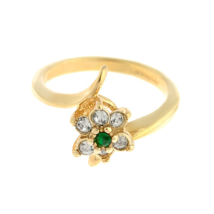 Vintage 1970s Emerald and Clear Austrian Crystal Cluster Ring - 18k Gold Electroplated jewelry image 1