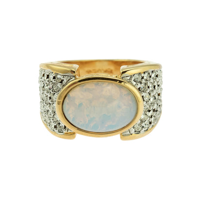 Vintage Genuine Pinfire Opal & Clear Austrian Crystal Cocktail Ring – 18k Yellow Gold Electroplated jewelry image 1
