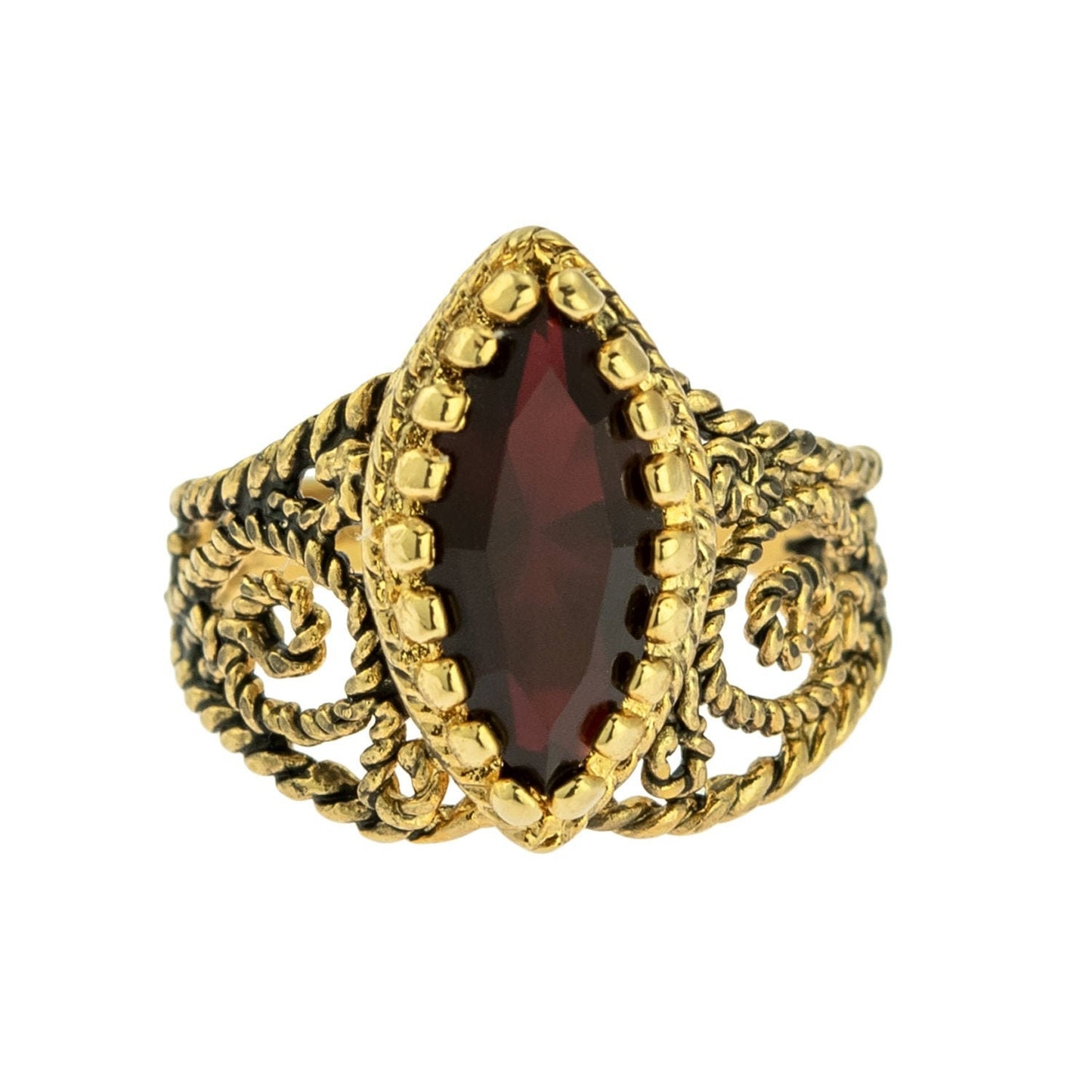 Vintage Edwardian Style Filigree Ring with Garnet Austrian Crystal – 18k Gold Electroplated jewelry image 1