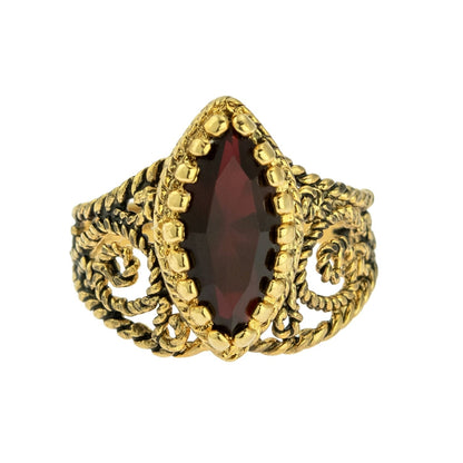 Vintage Edwardian Style Filigree Ring with Garnet Austrian Crystal – 18k Gold Electroplated jewelry image 1