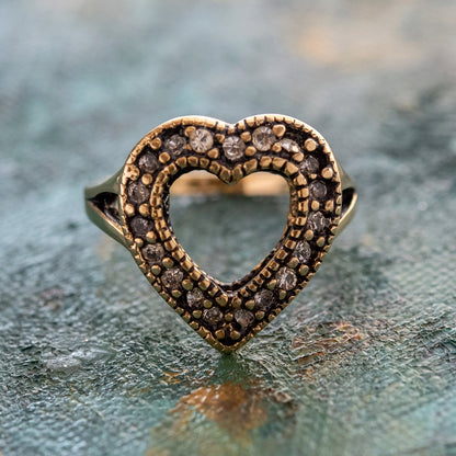 Vintage Clear Austrian Crystal Open Heart Ring - 18kt Yellow Gold Electroplated - Made in USA jewelry image 1
