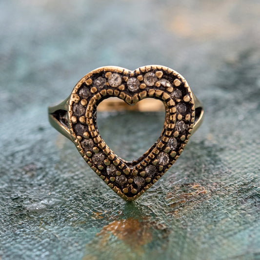 Vintage Clear Austrian Crystal Open Heart Ring - 18kt Yellow Gold Electroplated - Made in USA jewelry image 1