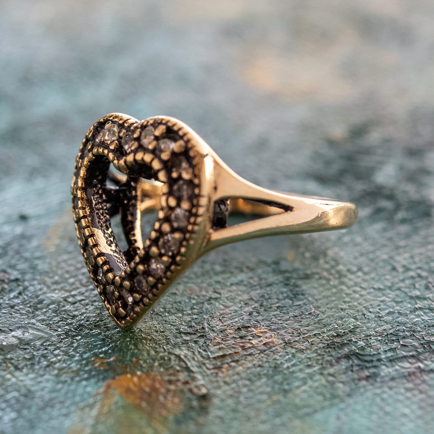 Vintage Clear Austrian Crystal Open Heart Ring - 18kt Yellow Gold Electroplated - Made in USA jewelry image 1