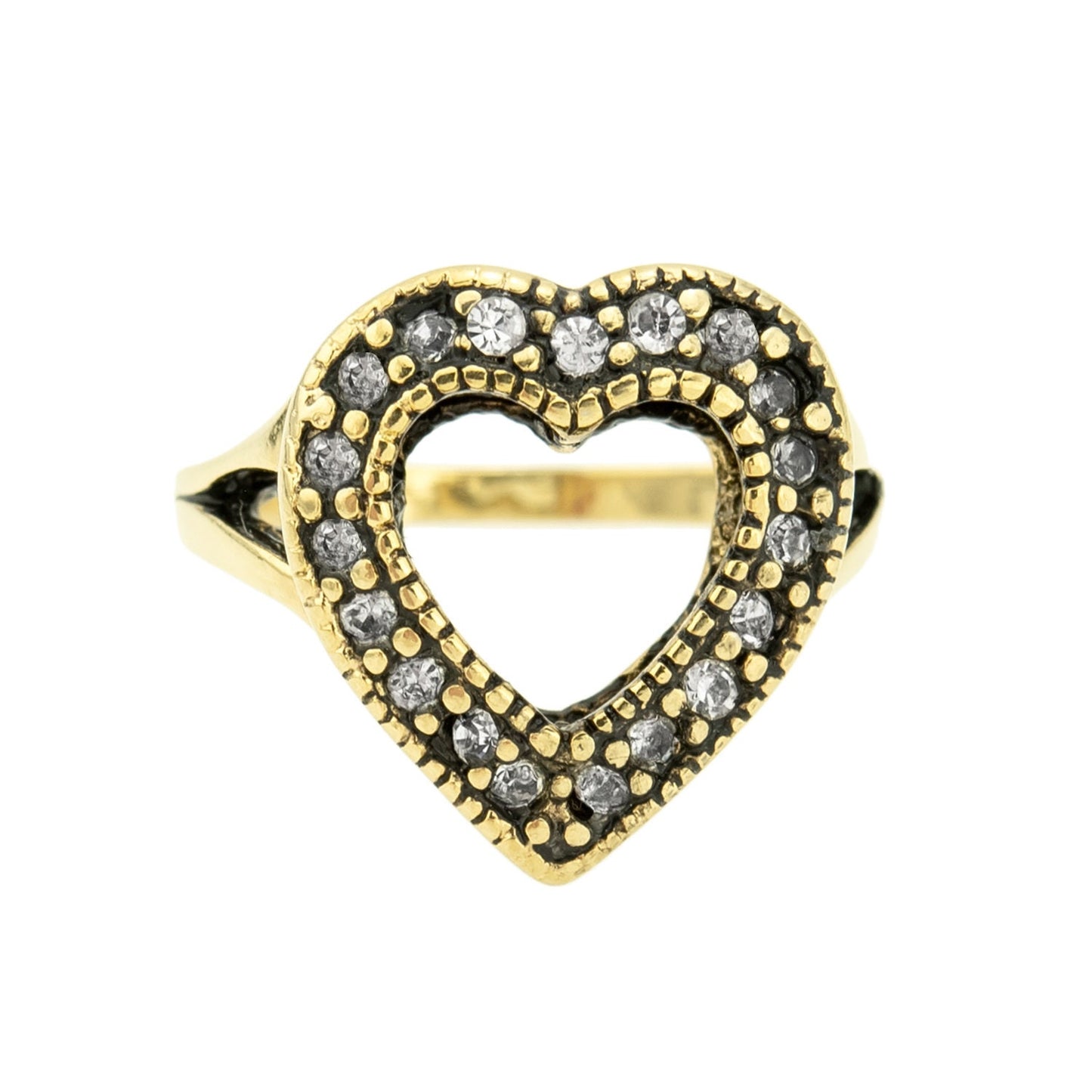 Vintage Clear Austrian Crystal Open Heart Ring - 18kt Yellow Gold Electroplated - Made in USA jewelry image 1