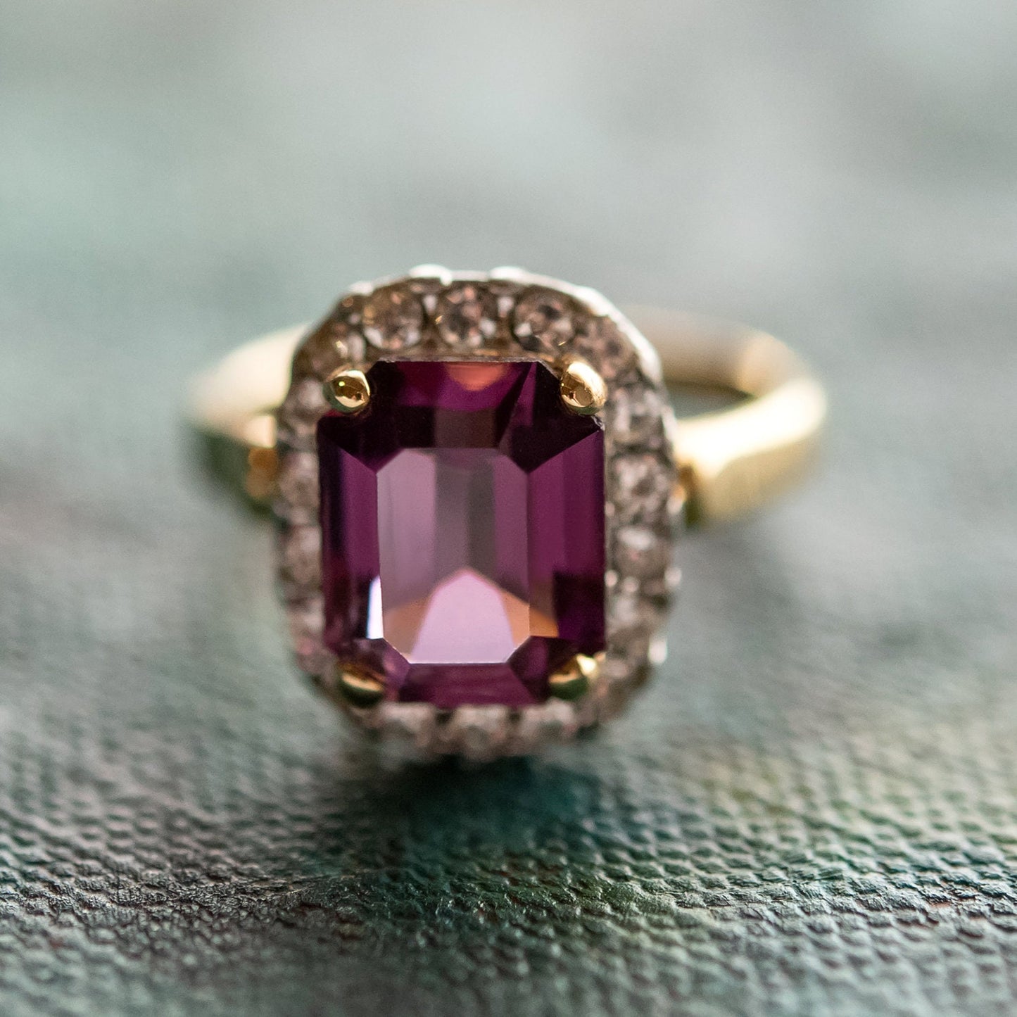 Vintage 18k Yellow Gold Electroplated Amethyst Austrian Crystal Cocktail Ring jewelry image 1