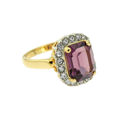 Vintage 18k Yellow Gold Electroplated Amethyst Austrian Crystal Cocktail Ring jewelry image 1