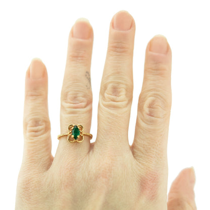 Vintage Marquise Cut Emerald Austrian Crystal Ring - 18k Yellow Gold Electroplated - Made in USA jewelry image 1