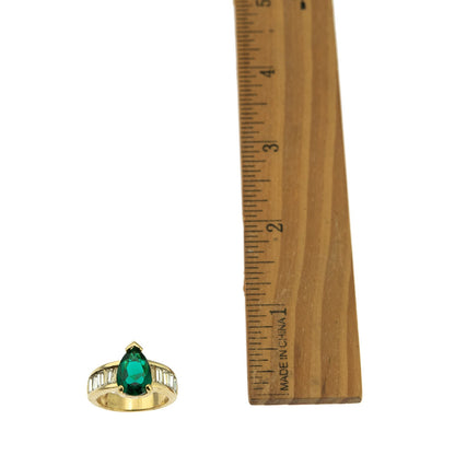 Vintage 1970s Emerald Green and Clear Austrian Crystal Cocktail Ring - 18k Yellow Gold Electroplated jewelry image 1