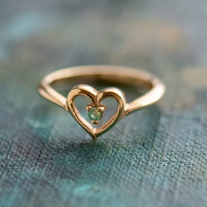 Vintage 1970s Genuine Emerald 18k Gold Electroplated Heart Ring - Made in USA jewelry image 1