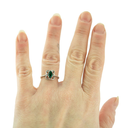 Vintage Marquise Cut Emerald Austrian Crystal Ring - 18k White Gold Electroplated - Made in USA jewelry image 1