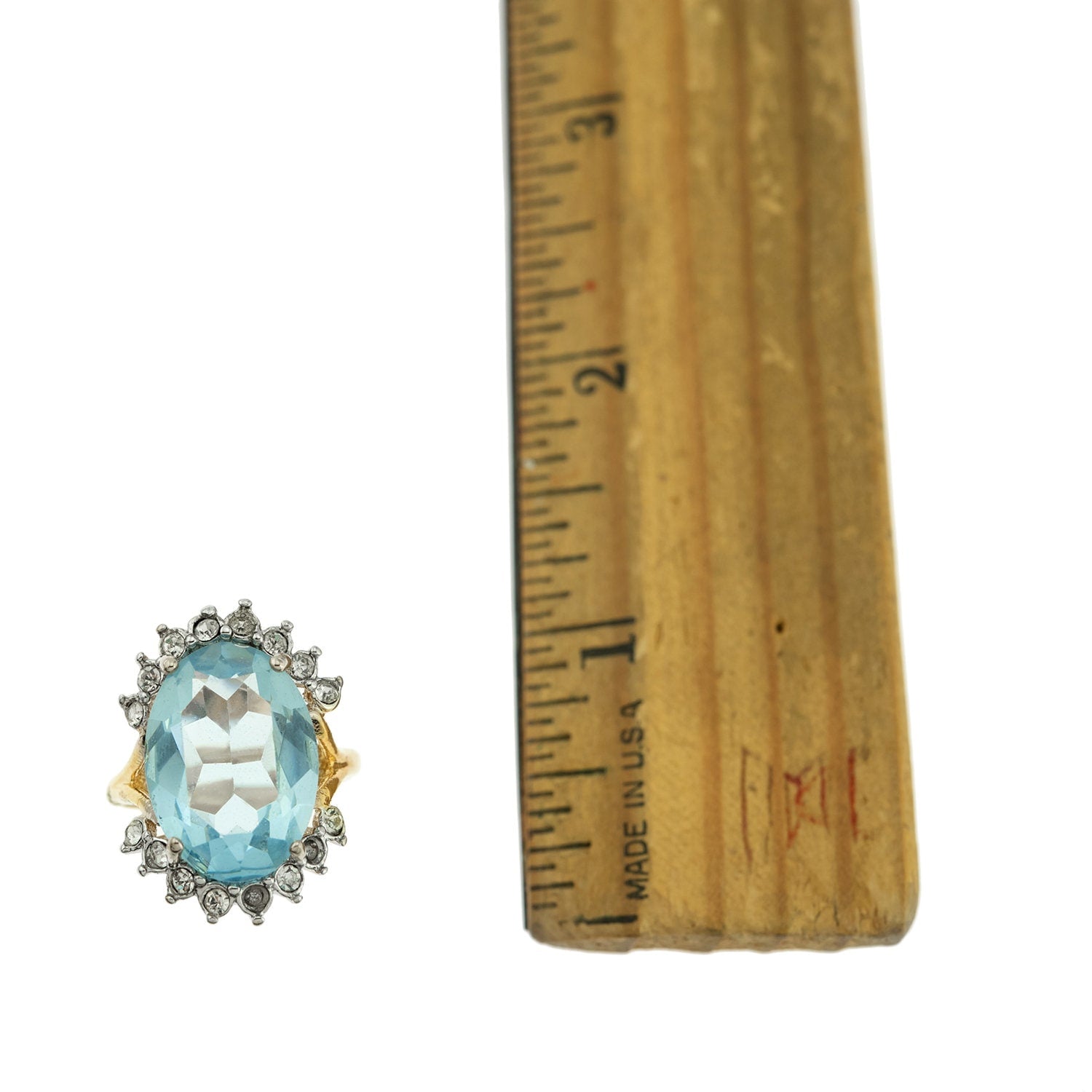 Vintage Aquamarine and Clear Austrian Crystal Ring - 18k Yellow Gold Electroplated - Made in USA jewelry image 1