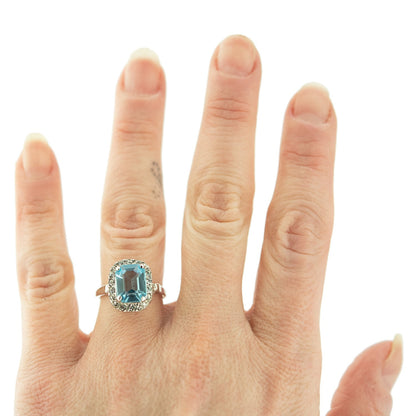 Vintage 1970s Aquamarine Austrian Crystal Ring - 18k White Gold Plated March Birthstone jewelry image 1