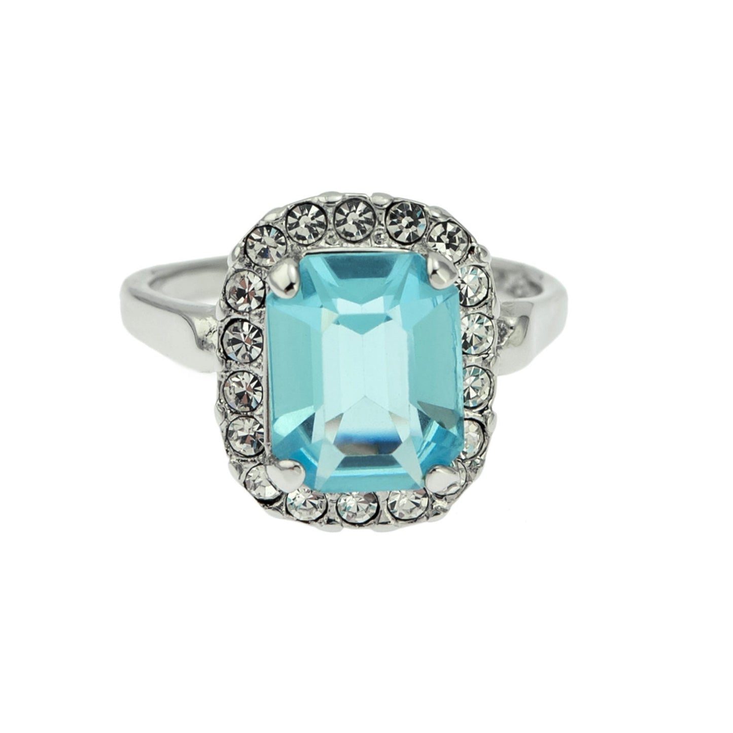 Vintage 1970s Aquamarine Austrian Crystal Ring - 18k White Gold Plated March Birthstone jewelry image 1
