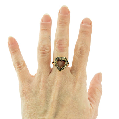 Vintage Clear Austrian Crystal Open Heart Ring - 18kt Yellow Gold Electroplated - Made in USA jewelry image 1