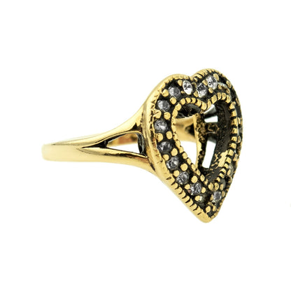 Vintage Clear Austrian Crystal Open Heart Ring - 18kt Yellow Gold Electroplated - Made in USA jewelry image 1