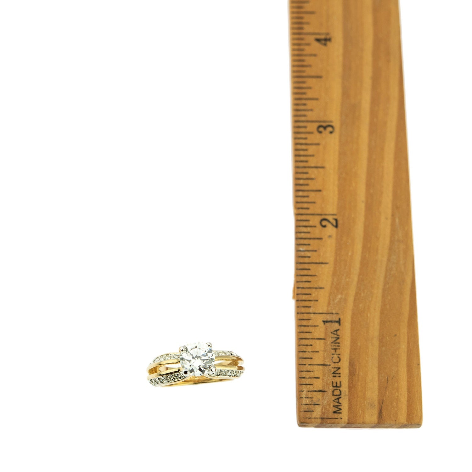 Vintage 1980s Clear Cubic Zirconia Solitaire Engagement Style Ring - 18k Yellow Gold Electroplate jewelry image 1