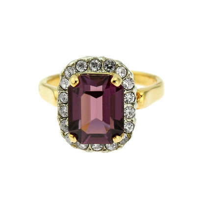 Vintage 18k Yellow Gold Electroplated Amethyst Austrian Crystal Cocktail Ring jewelry image 1