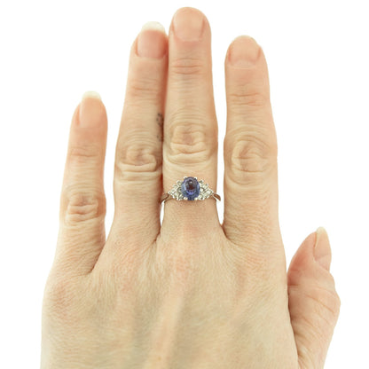 Vintage 1980s Tanzanite CZ and Clear Crystal Ring - 18kt White Gold Electroplated jewelry image 1